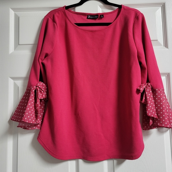 NY&Co Womens Fuchsia Blouse with Polka Dot 3/4 Butterfly Sleeves Size XL - Picture 1 of 4